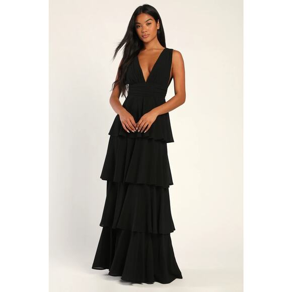 Lulu's Dresses & Skirts - NWT Lulus Amazing Evening Black Tiered Maxi Dress Bridesmaid Wedding Prom Sz XS